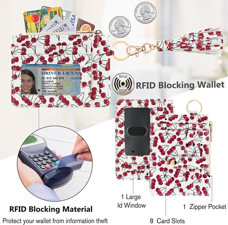 KNGITRYI محافظ معصم صغيرة للنساء حافظة بطاقات ائتمان RFID حافظة مفاتيح معصم حافظة بطاقات ائتمان للنساء (كرز) - Image 3
